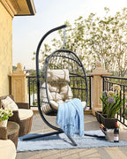 FREDEES Egg Swing Chair with Stand, Outdoor Hanging Egg Chair with Cushion for Patio/Porch/Balcony/Indoor (Beige)