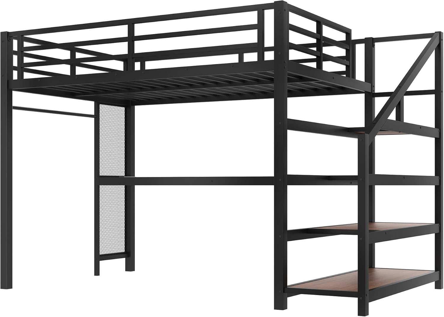 Bellemave Metal Full Size Loft Bed with Desk and Storage Stairs,Heavy Duty Loft Bed Frame Full Size with LED Lights and Charging Station for Kids,Teens,Adults,Black