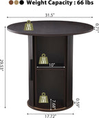 31.5" Round Dining Table for 2-4, Modern Kitchen Table with 2-Tier Storage Shelf, Small Wooden Circle Dining Tables with Fluted Base for Home Dining Room Living Room (Blackened Brown)