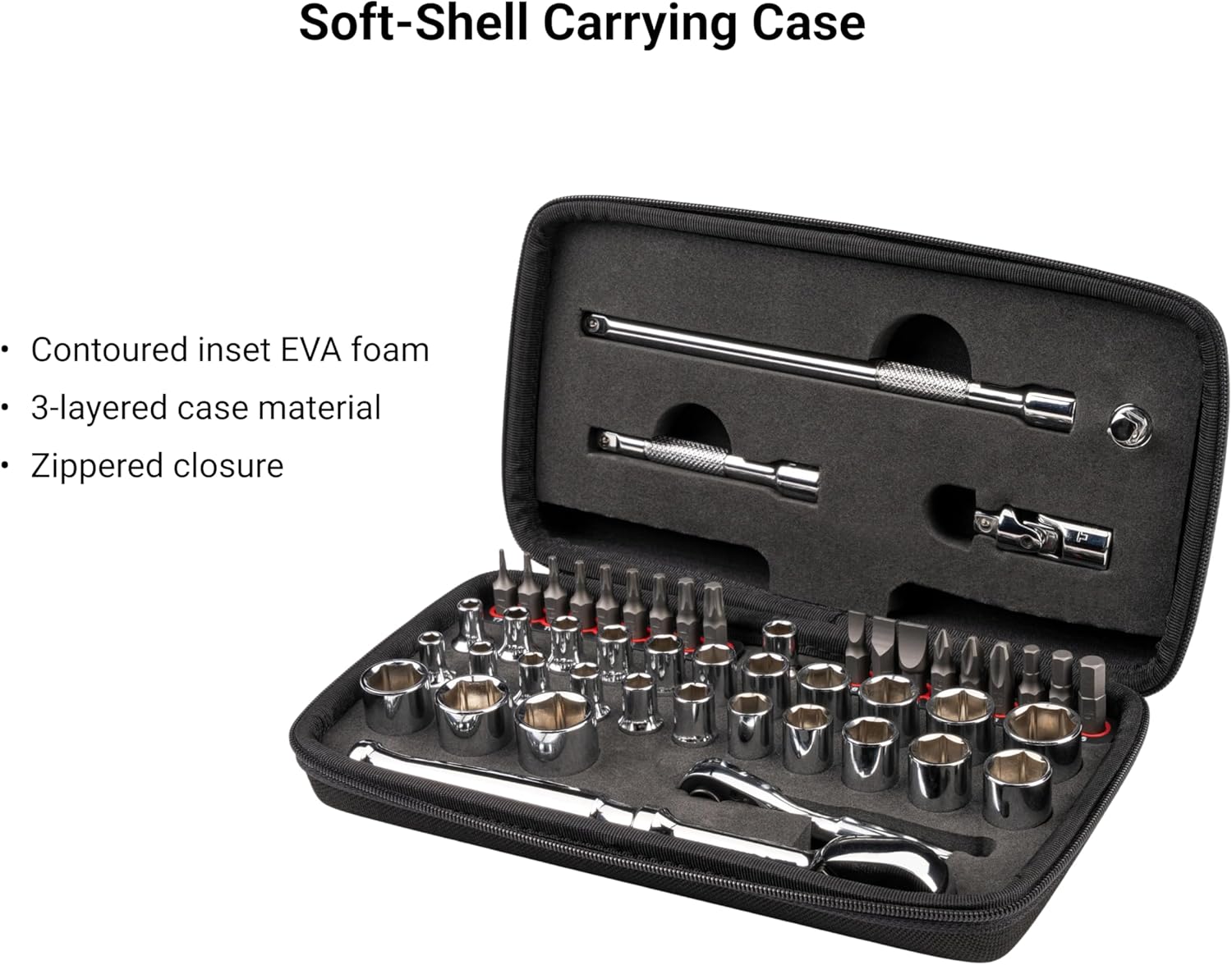 TEKTON 1/4 Inch Drive 6-Point Small Engine Shallow Socket, Bit, and Quick-Release Ratchet Set with Case (50-Piece) | SKT07902