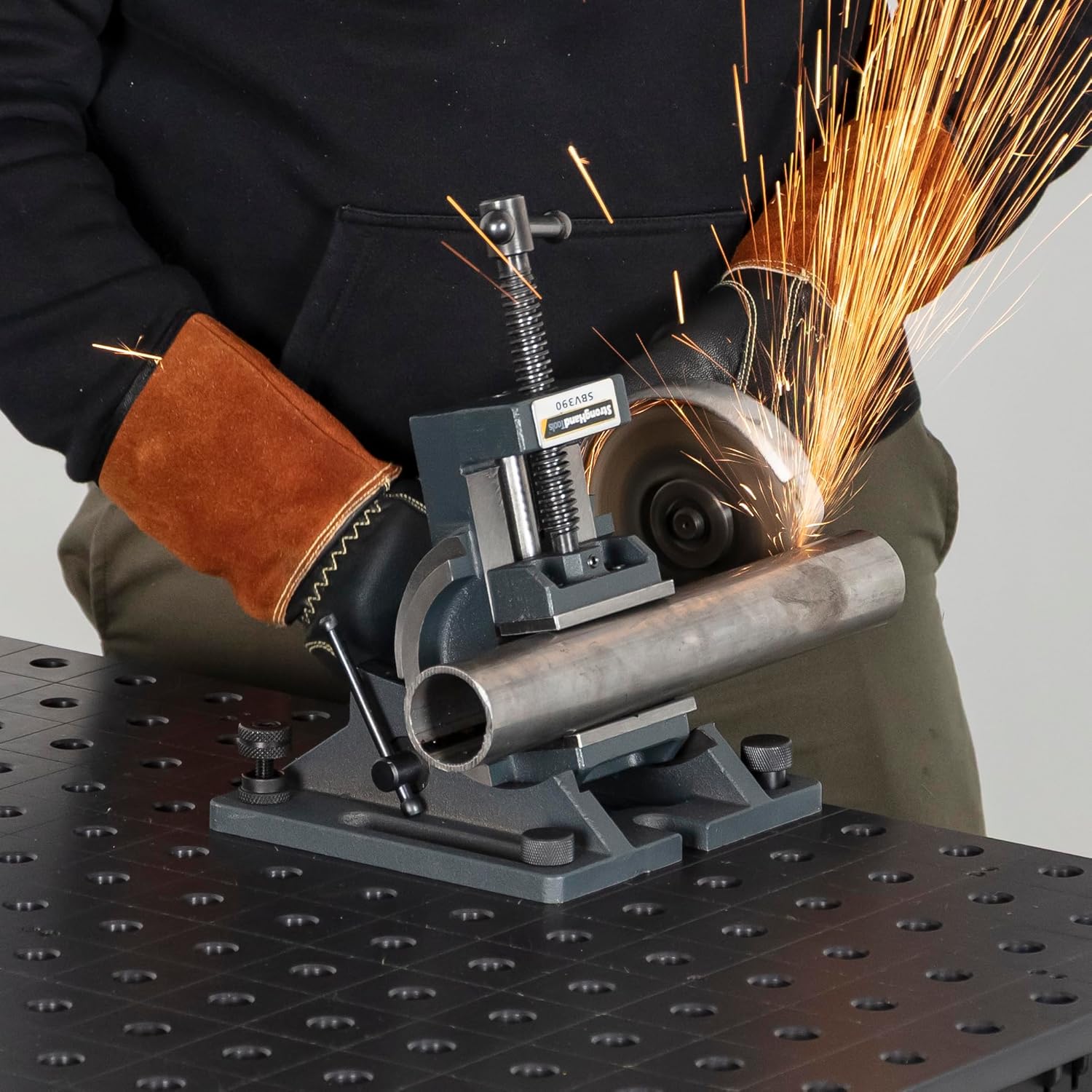 Strong Hand Tools Cradle-Angle Drill Presss Vise with 2500 lb of Clamping Force, MAX 3.5" Jaw Opening, 0-90 Degree Adjustable Tilt, Durable Cast Iron Vise, For Drill and Woodworking, SBV390