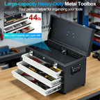3 Drawers 22" Portable Metal Tool Box, Heavy Duty Toolbox with Double Locking System & Unique Built-in Drawer Lock, Tool Chest Organizer for Workshop, Garage, DIY Office Storage