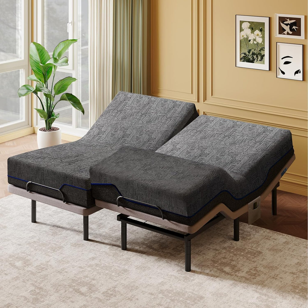Amada Adjustable Bed Frame Split King Size, Electric Bed with Head & Foot Incline, Zero-Clearance and Zero Gravity Mode, 4 USB Ports and Wireless Remote, Easy Assembly