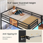 BTHFST Bunk Bed Twin Over Twin with Stairs, LED Lights Twin Bunk Bed with 2 Storage Drawers & 6 Fabric Drawers, Metal Twin Loft Beds with Guardrail & Stairs, Space Saving, Sturdy Frame
