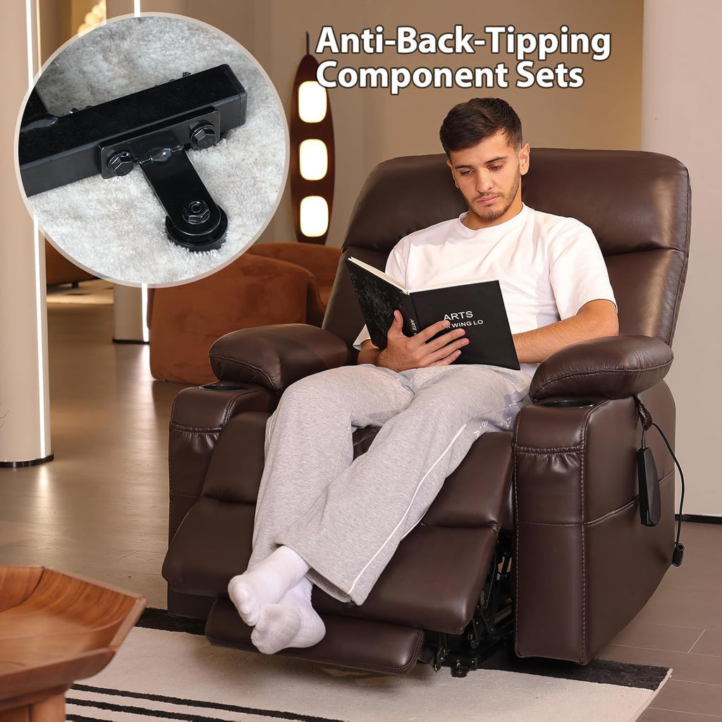 EONIX Small Power Lift Recliner Chair for Elderly with Heat and Massage, 400lbs Heavy Duty Electric Recliner Chairs for Adults with Cup Holders and USB Charging Ports, SLRY019020, Dark Brown