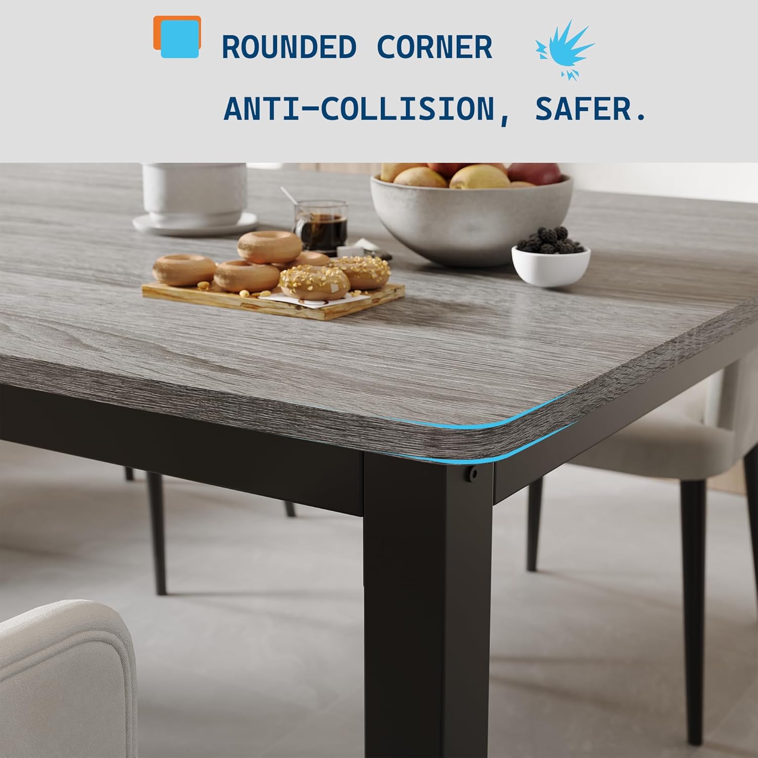 GarveeHome 70.8 in Industrial Dining Table for 6, Wooden Long Dinner Table with Mortise Tenon Design, Kitchen Table with Sturdy Metal Legs, for Dining Room Home Office Living Room, Grey