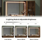 47.2'' Fluted Makeup Vanity with LED Mirror, 5 Drawers Vanity Desk with Charging Station, Jewelry Storage Cabinet, 3 Lighting Modes, Glass Top Vanity with Chair for Bedroom, Natural