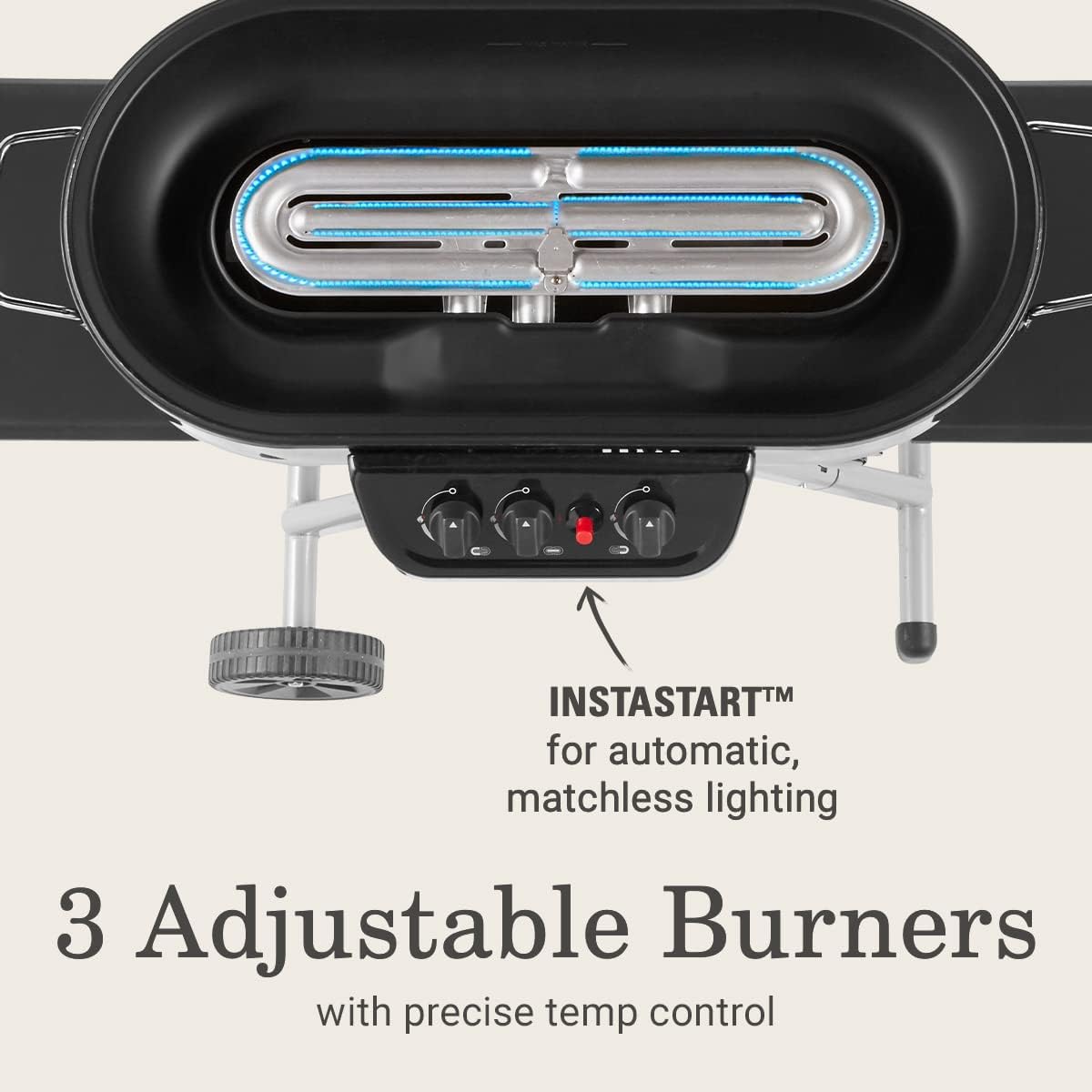 Coleman RoadTrip 285 Portable Stand-Up Propane Grill with 3 Adjustable Burners & Instastart Ignition  20 000 BTUs of Power for Outdoor Cooking  Camping  Tailgating  Grilling  BBQs  & More