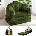 MAXYOYO Folding Sofa Bed, 2 in 1 Convertible Sofa to Lounger Comfy Single Bean Bag Chair for Adults, Floor Sleeper Couch with Handle, Faux Fur Couch Bed for Living Room Bedroom, Green
