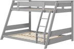 KOMFOTT Twin Over Full Convertible Bunk Bed with Reversible Ladder, Solid Wood Frame, Slats Support & Guardrails, No Box Spring Needed (Grey)