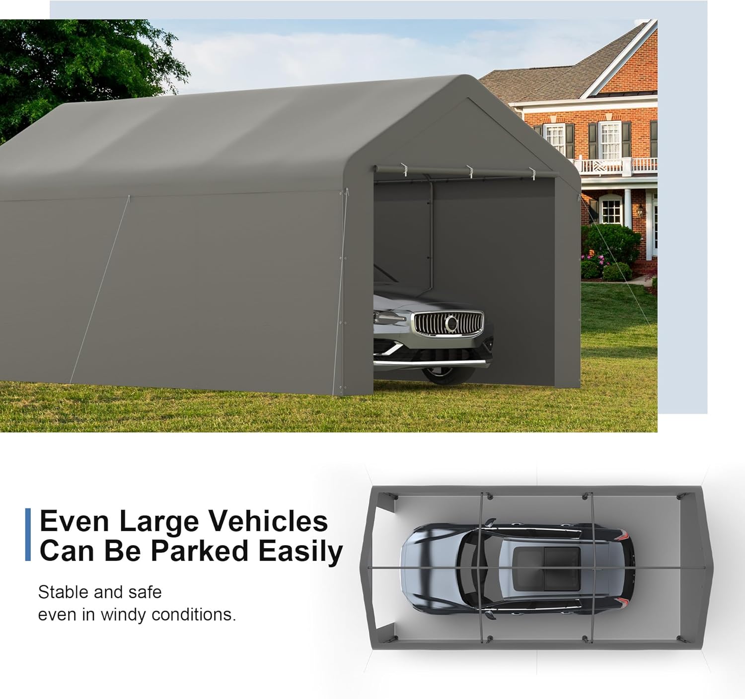 GOJOOASIS Carport 10x20 Car Ports Heavy Duty Outdoor Car Canopy Shelter Storage Tent Portable Garage with UV Protection, Waterproof & Rust-Proof, Easy Assembly for Cars, Trucks, Vehicles (Grey)