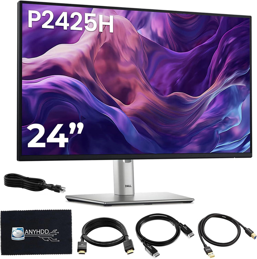 Dell P2425H Computer Monitor Screen 24" 16:9 IPS Display with Stand - 1 Year Warranty  100Hz Full HD  1920 x 1080 with Power Cable  Anyhdd DisplayPort  HDMI  USB 3.0 Upstream Cable & Cloth - New