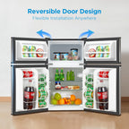 Midea WHD-113FSS1 Double Door Mini Fridge with Freezer for Bedroom Office or Dorm with Adjustable Remove Glass Shelves Compact Refrigerator, 3.1 cu ft, Stainless Steel