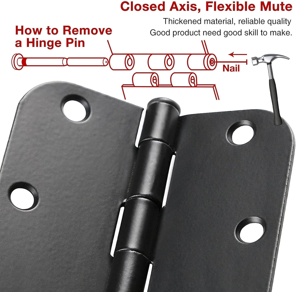 42 Pack Matte Black Door Hinges for Doors 3.5 x 3.5 Inch, Interior Rounded5/8 Radius Heavy-Duty Removable Pin Hinge for Standard Bedroom Office Hardware Guest Launtry Closet RV Shelter Shed
