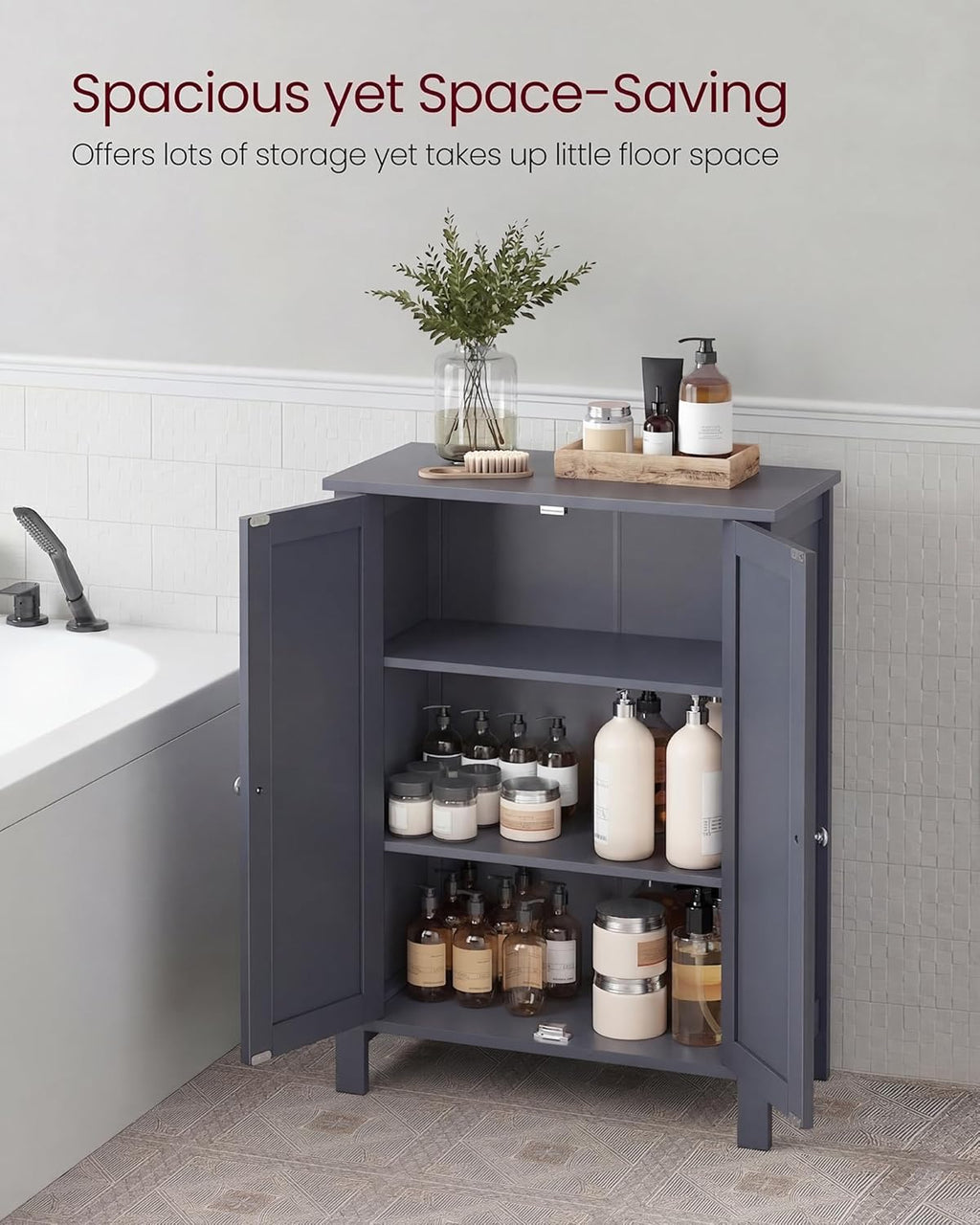 VASAGLE Floor Storage Cabinet, Freestanding Storage Unit with 2 Adjustable Shelves, for Bathroom Living Room Dining Kitchen, 11.8 x 23.6 x 31.5 Inches, Slate Gray UBCB60GY