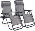 Sweetcrispy Zero Gravity Chairs, Set of 2 Portable Recliner Beach Camping Patio Outdoor Folding Lounge Chair with Cup Holder Trays and Adjustable Pillow for Poolside, Garden, Backyard, Lawn (Grey)