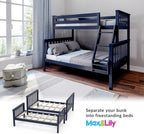 Max & Lily Bunk Bed Twin Over Full Size with Ladder, Solid Wood Platform Bed Frame with Ladder for Kids, 14" Safety Guardrails, Easy Assembly, No Box Spring Needed, Blue