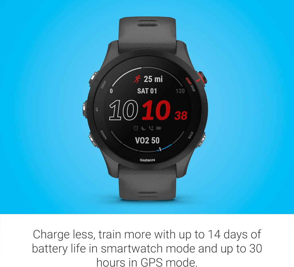 Garmin Forerunner® 255  GPS Running Smartwatch  Advanced Insights  Long-Lasting Battery  Slate Gray