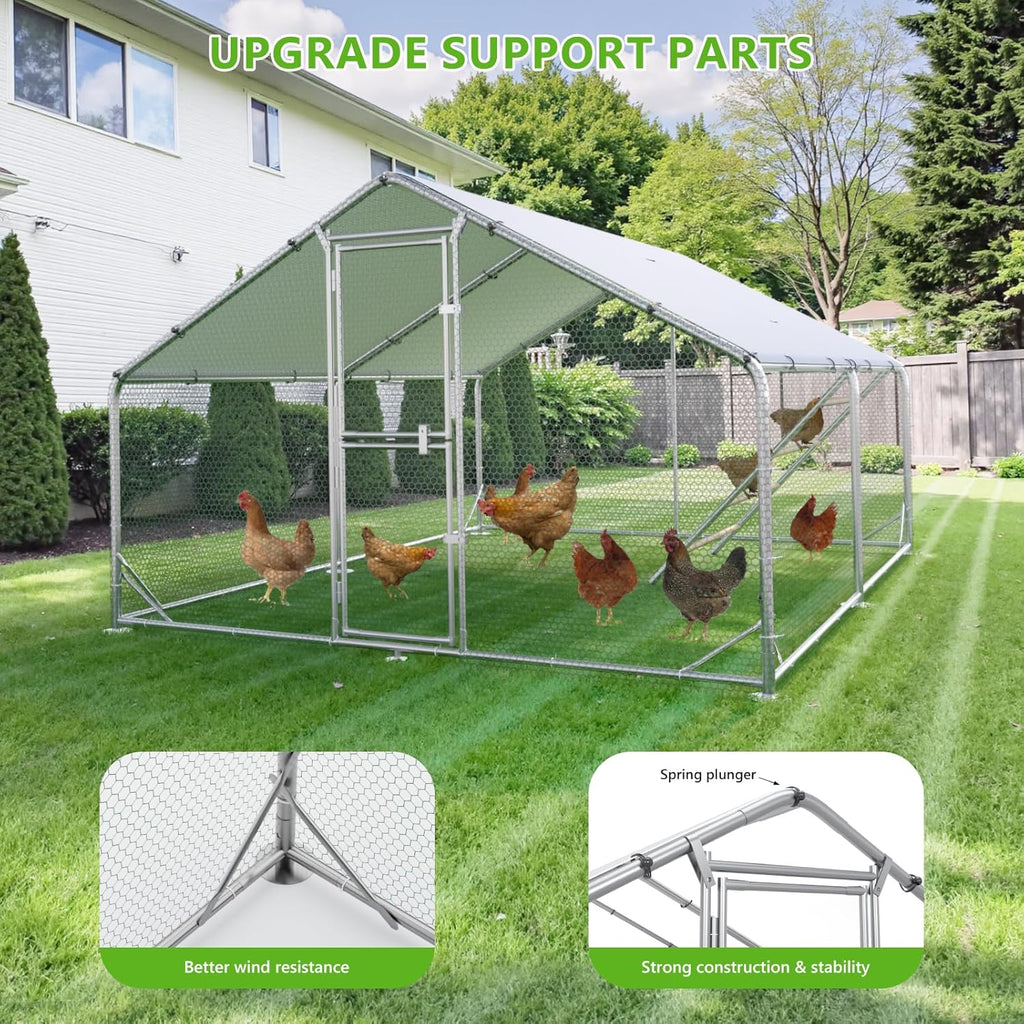 Large Chicken Coop Metal Chicken Run for Yard with Feeding Door