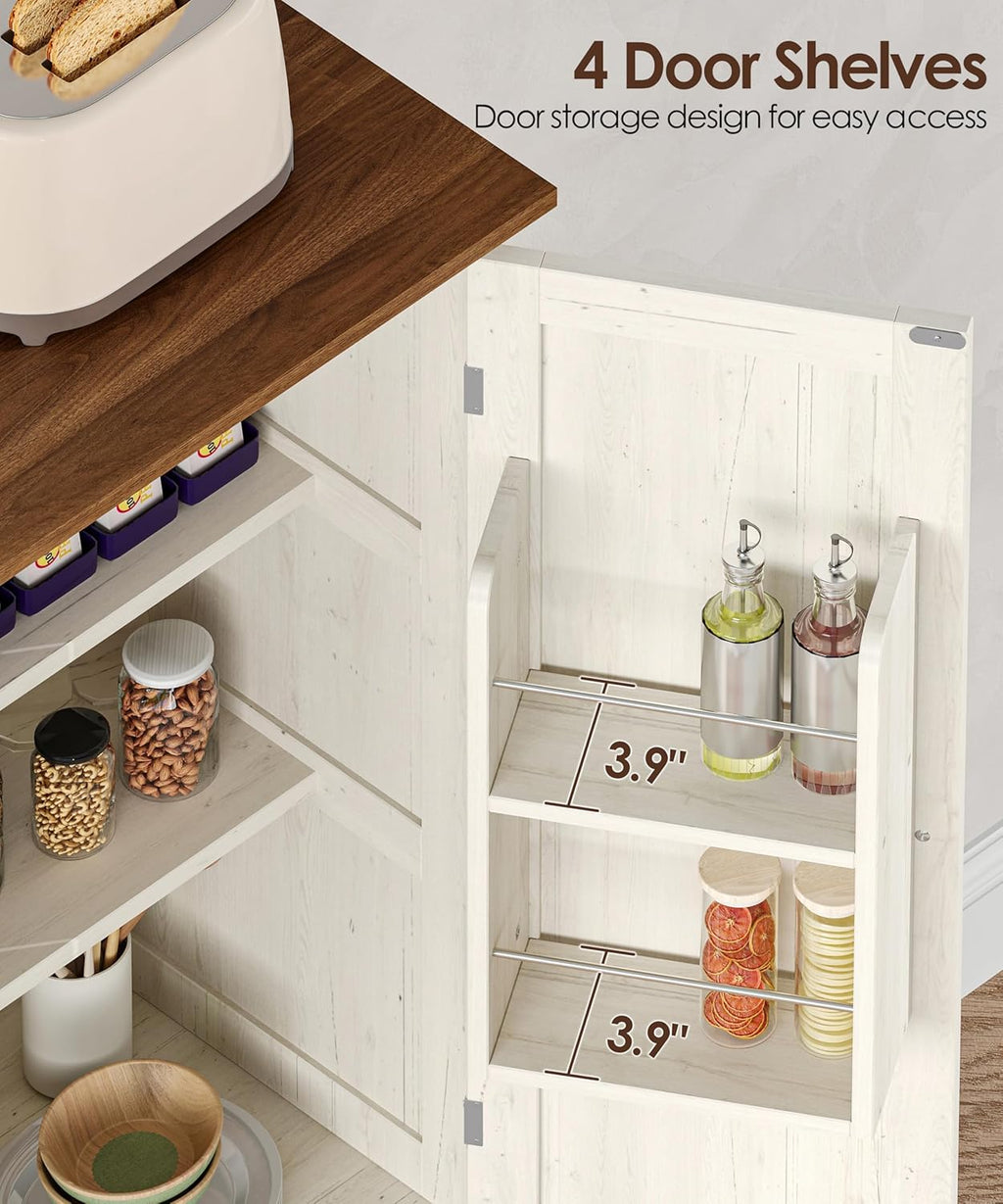 Akxomel 53.1" H Tall Bathroom Storage Cabinet with 4 Door Shelves, Farmhouse Kitchen Pantry Cabinet with 4 Doors, Linen Bathroom Floor Cabinet for Kitchen, Bathroom, Living Room, Rustic White