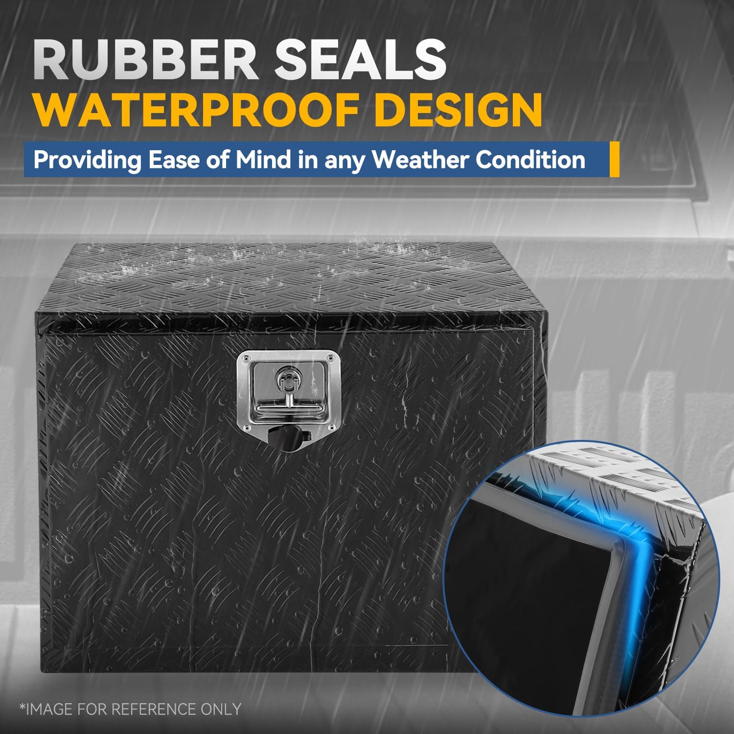 Underbody Truck Box, 24'' D x 17.7"W x 18.1"H Pickup Storage Box, Heavy Duty Aluminum Diamond Plate Tool Box with Lock and Keys, Waterproof Trailer Storage Box with T-Handle Latch - Black