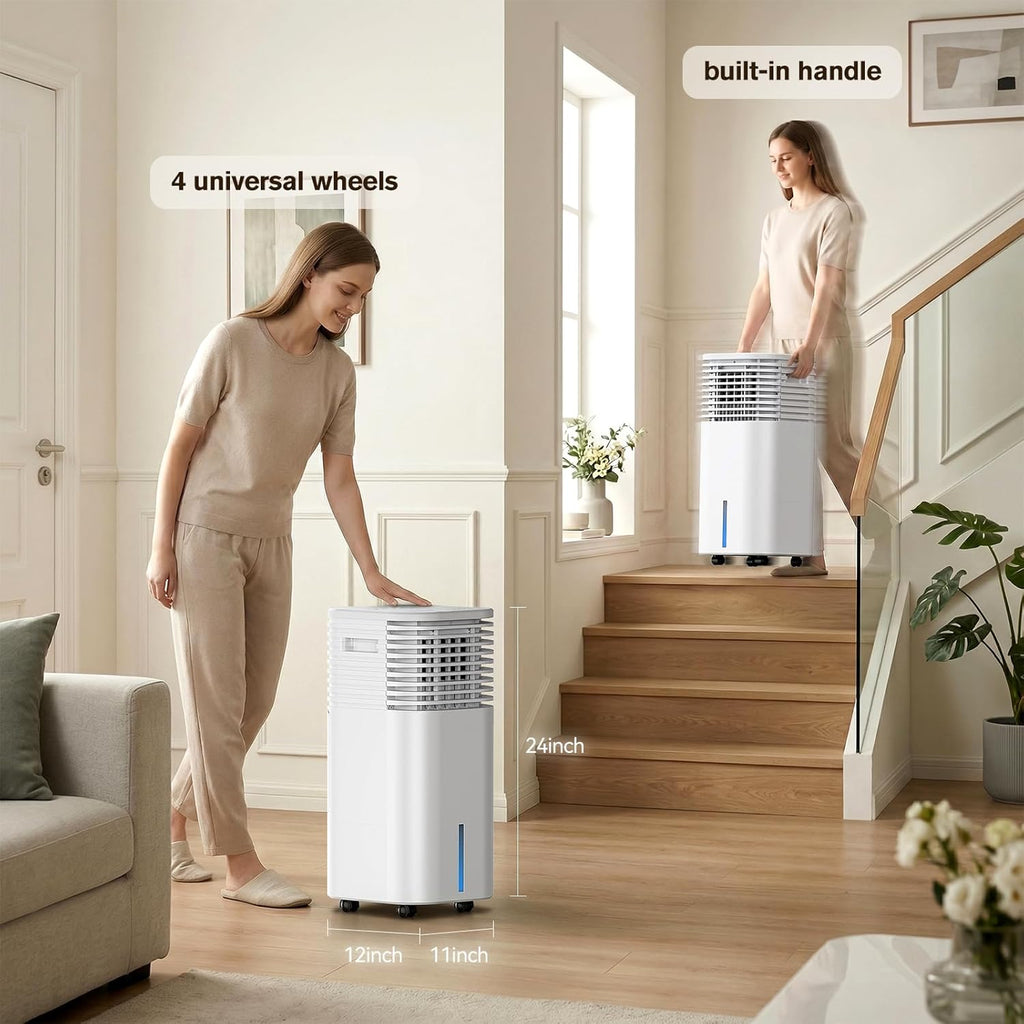 24" Windowless Portable Air Conditioner, 15H Timer & 120°Oscillation, 3-IN-1 Portable AC Unit with Remote, 2-Gal Tank, 3 Modes & 3 Speeds, Ultra-Quiet Ventless Swamp Cooler for Home Office, White