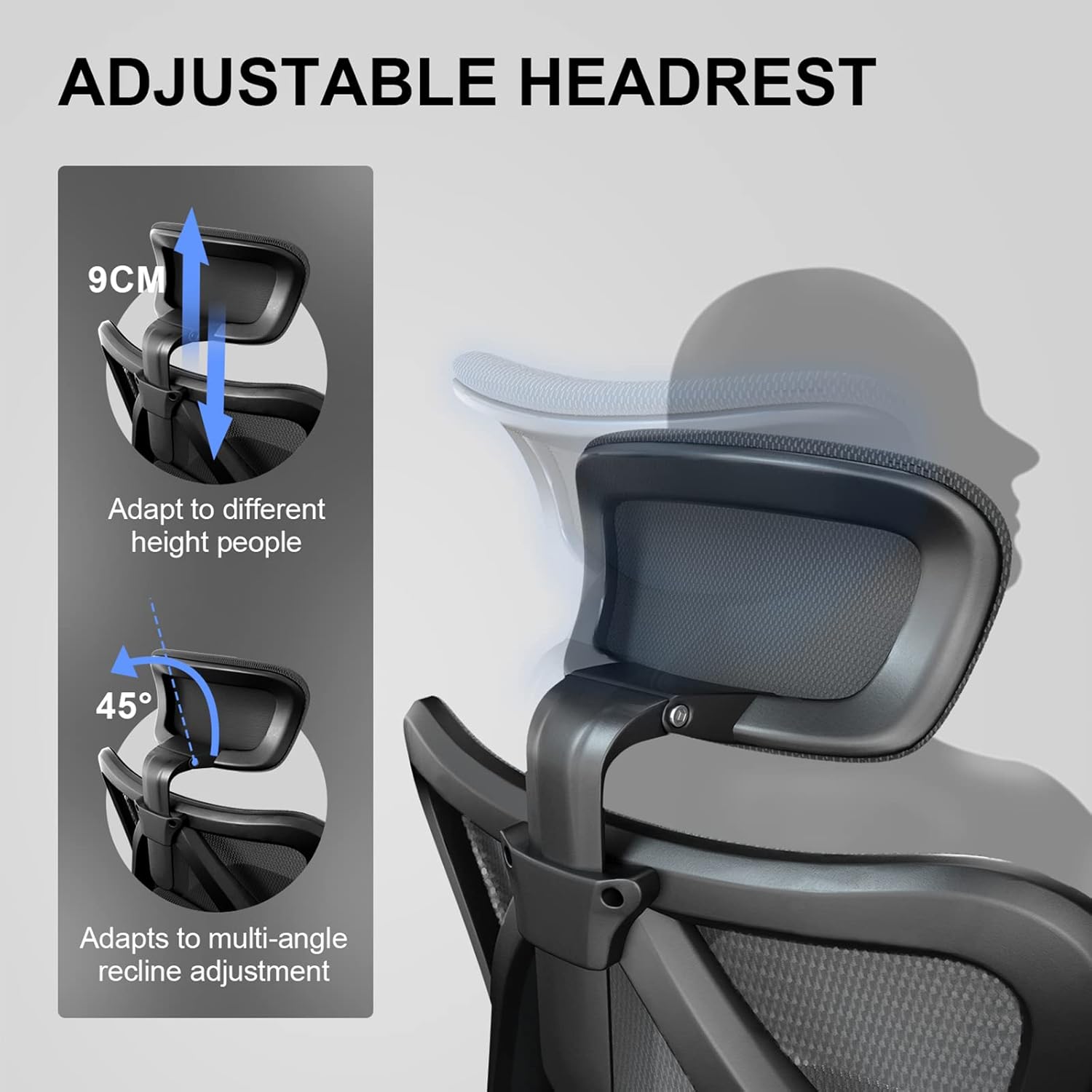 SIHOO M18 Upgraded Wheels Office Chair Ergonomic Desk Chair, Breathable Mesh Design High Back Computer Chair, Adjustable Headrest and Lumbar Support (Light Black)