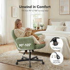 HUANUO Vanity Chair with 6-Position Adjustable Armrests, Criss Cross Chair with Wide Cushion, Soft Corduroy Fabric, 90°-105° Recline, Pet-Friendly, Perfect for Makeup Bedroom, Home Office, Light Green