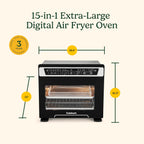 Cuisinart 15-in-1 Extra-Large Digital Air Fryer Oven with 9"x13" 2-in-1 Pan, Air Fry 4 Lbs of Wings, Cook a 13 Lb Turkey or 5+ Lb Chicken, Toast 9 Slices of Bread, and Bake a 13" Pizza, TOA-112
