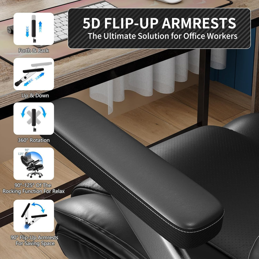 Big and Tall Office Chair with 5D Arms, 600lbs Fabric & PU Leather Heavy Duty Desk Chair, Adjustable Lumbar Support & Height, Tilt Function, High Back Ergonomic Executive Computer Chair