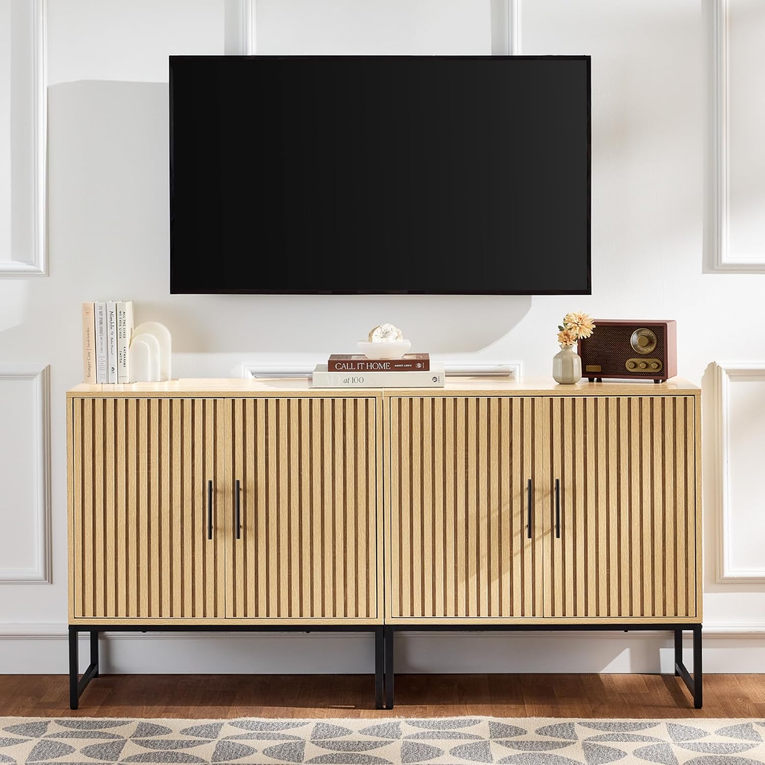 Best Choice Products Slatted Sideboard Buffet Cabinet, Entryway Table, Accent Storage Cabinet, Console Table for Hallway, Living Room, Dining Room – Natural Oak