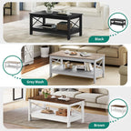 YITAHOME Coffee Table for Living Room, Modern Farmhouse Coffee Table with Storage, 2-Tier Center Table Wood Living Room Table Accent Cocktail with Sturdy Frame, Brown