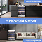 AAOBOSI Wine Fridge Cooler, 46 Bottles,24 inch Dual Zone Wine Cooler Under Counter with Adjustable Shelves,Built-in or Freestanding Wine Refrigerators for Home,Office,Bar