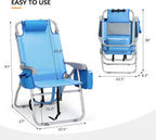 VINGLI Tall Beach Chair 2 Pack Lightweight, Backpack Beach Chair for Adults with 5-Position, Cooler Bag, Cup Holders, Towel Bar, Folding Beach Camping Chairs（16“-Blue）