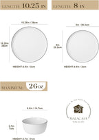 MALACASA 24 Pieces Gourmet Porcelain Dinnerware Sets, Premium Plates and Bowls Set, High-Fired Dishes Set for 8, Chip & Scratch Resistant, Microwave Dishwasher Safe, White & Black Rim, Series LEXI