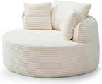 Oversized Round Chair Lounge Chaise Indoor, 53.5" Corduroy Boneless Round Chair, Fluffy Single Deep Seat Cloud Sofa Chairs, Modern Circle Chaise Lounge for Bedroom, Living Room, Beige White