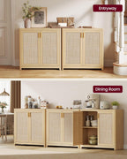 VASAGLE ELLAN Collection - Boho Buffet Cabinet with Rattan-Look Doors, Sideboard Storage Cabinet, Rounded Corners, Adjustable Shelf, for Kitchen, Oak Beige UBBK345YC01