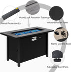 Meilocar 45in Fire Table  Propane Fire Pit with Glass Wind Guard and Rain Cover  Outdoor Firepit Table 50000 BTU 3-in-1 Fire Table for Patio/Yard/Balcony  Gray Tabletop