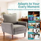 OLIXIS Comfy Accent Chair for Living Room Bedroom and Waiting Room, Upholstered Mid-Century Reading Chair with Pillow and Solid Wood Legs, Wide Singe Modern Lounge Sofa (Gray)