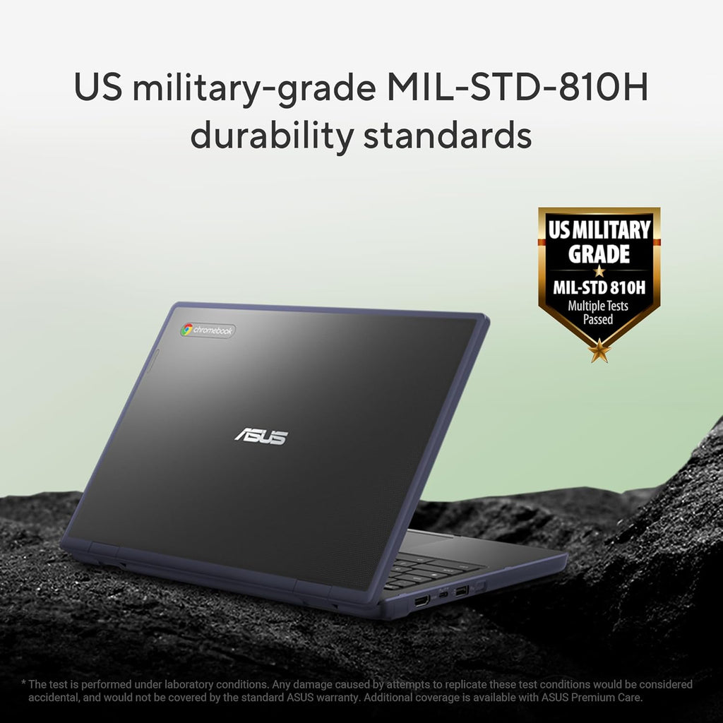 ASUS Chromebook CR11 Ruggedized Laptop  11.6” Display  Intel Processor N100 Processor  4GB RAM  64GB eMMC Storage  Antimicrobial Guard  Spill-Resistant Keyboard  Mineral Grey  CR1104CGA-AS44