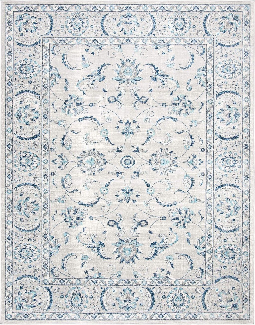 SAFAVIEH Brentwood Collection Area Rug - 10' x 13', Light Grey & Blue, Oriental Floral Scroll Design, Non-Shedding & Easy Care, Ideal for High Traffic Areas in Living Room, Bedroom (BNT854G)