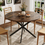 Vantic 47" Round Dining Table for 4-6 People, Farmhouse Wood Kitchen Table for Small Space,Circle Dining Table with Metal Base for Kitchen & Living Room, Rustic Brown