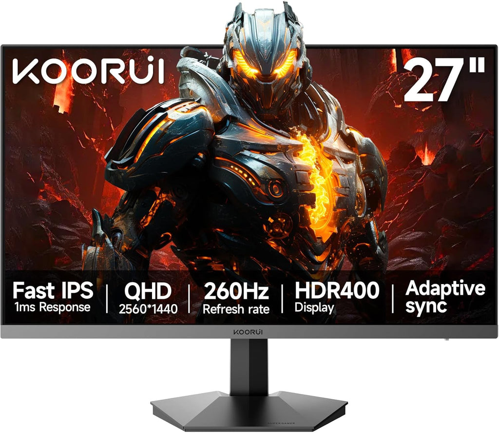 KOORUI 27 inch Gaming Monitor 1440p  Monitor 2K with Fast IPS Panel  VESA Mountable Pc Monitor Gaming with HDMI & Displayport Ports  Adaptive Sync  Compatible FreeSync & G-Snyc for PC  Laptops & PS5
