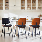 Mid Century Modern Bar Stools Set of 3 for Kitchen Island,Upholstered Black Faux Leather Counter Height stools,26 Inch Counter stools with Walnut Grain Back