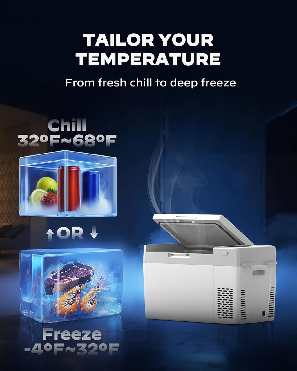 Marsail 12V Car Fridge 25QT Portable Freezer -4°F to 68°F, Compressor Cooler for Camping Travel Truck RV Home, Efficient Cooling & ECO Mode, Grey