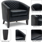 Pia Ricco Faux Leather Barrel Accent Chairs Set of 4, Modern Club Arm Chair Comfy Upholstered Single Sofa Chair with Solid Wood Legs and Nailhead Trim for Living Room/Reading Room, Black