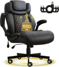 550LBS Big and Tall Office Chair, Comfy Heavy Duty Executive Chair with Adjustable Lumbar Support Double Spaces Casters, PU Leather Extra Wide Seat Ergonomic Computer Desk Chair for Back Pain, Black