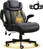 550LBS Big and Tall Office Chair, Comfy Heavy Duty Executive Chair with Adjustable Lumbar Support Double Spaces Casters, PU Leather Extra Wide Seat Ergonomic Computer Desk Chair for Back Pain, Black