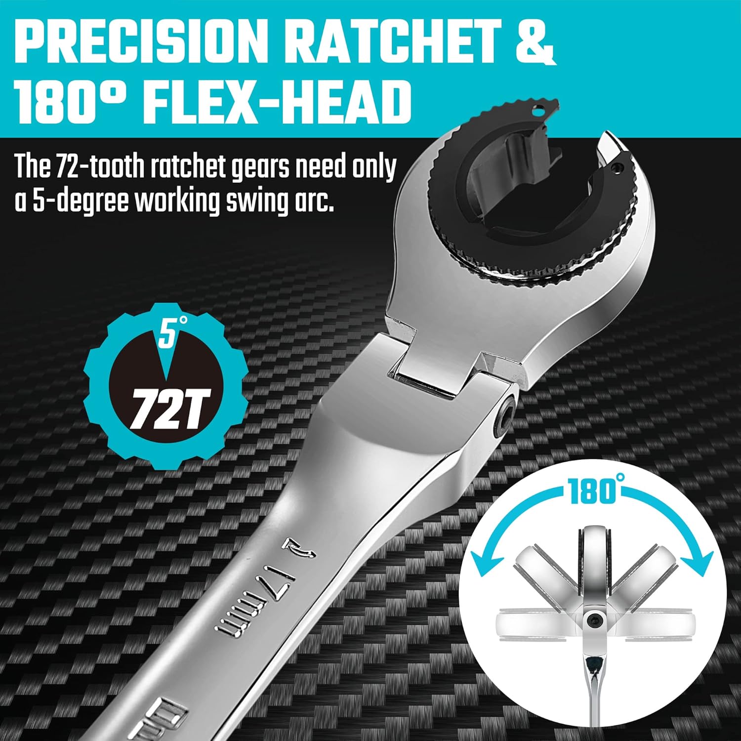 DURATECH 6-Piece Ratcheting Wrench Set with Open Flex-head, Metric Ratcheting Tubing Wrench Set, 10-17mm, 72-Tooth Gear, CR-V Steel, with Organizer Bag, Gifts for Men