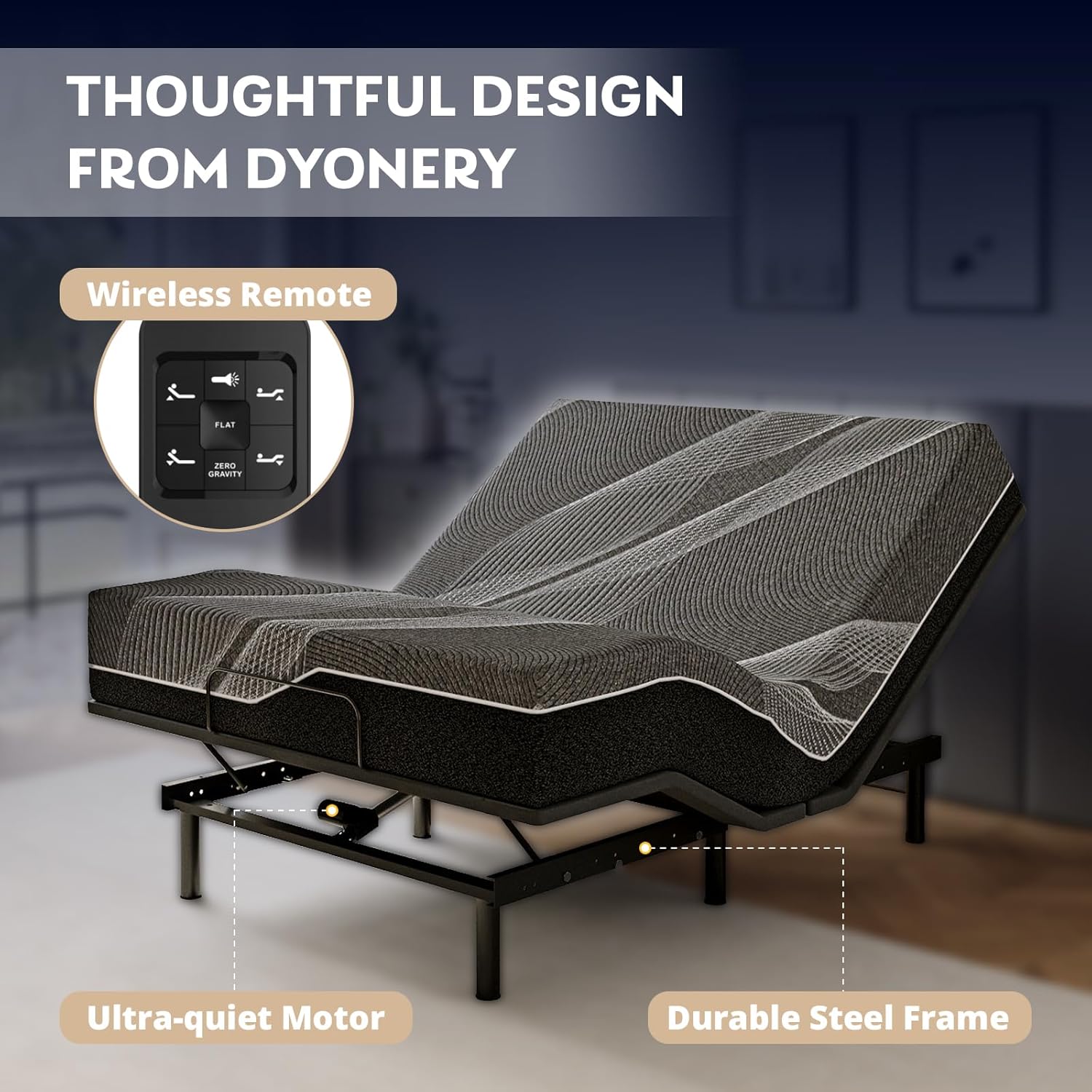 Twin XL Adjustable Bed Base Frame with Wireless Remote + 14 Inch Twin XL Gel Memory Foam Mattress Bed in a Box, Head and Foot Incline, Zero Gravity, Fiberglass Free, 80" × 38"